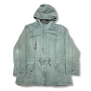 Miss London Black Label Jacket Women's XL Green Denim Style Hooded Lined Pockets